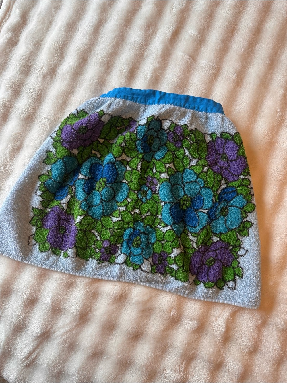 Vintage Cannon Vibrant Flower Power Blue & Green Terrycloth Waist Apron